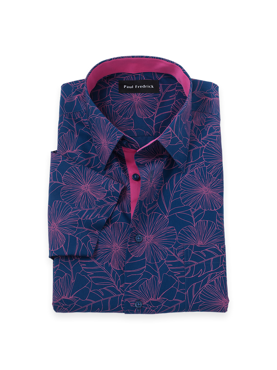 pink floral mens dress shirt Pink Blue Floral Long Sleeve Men Button Up Shirt, White Flowers Print White Casual Buttoned Collared Designer Dress Shirt with Chest Pocket L