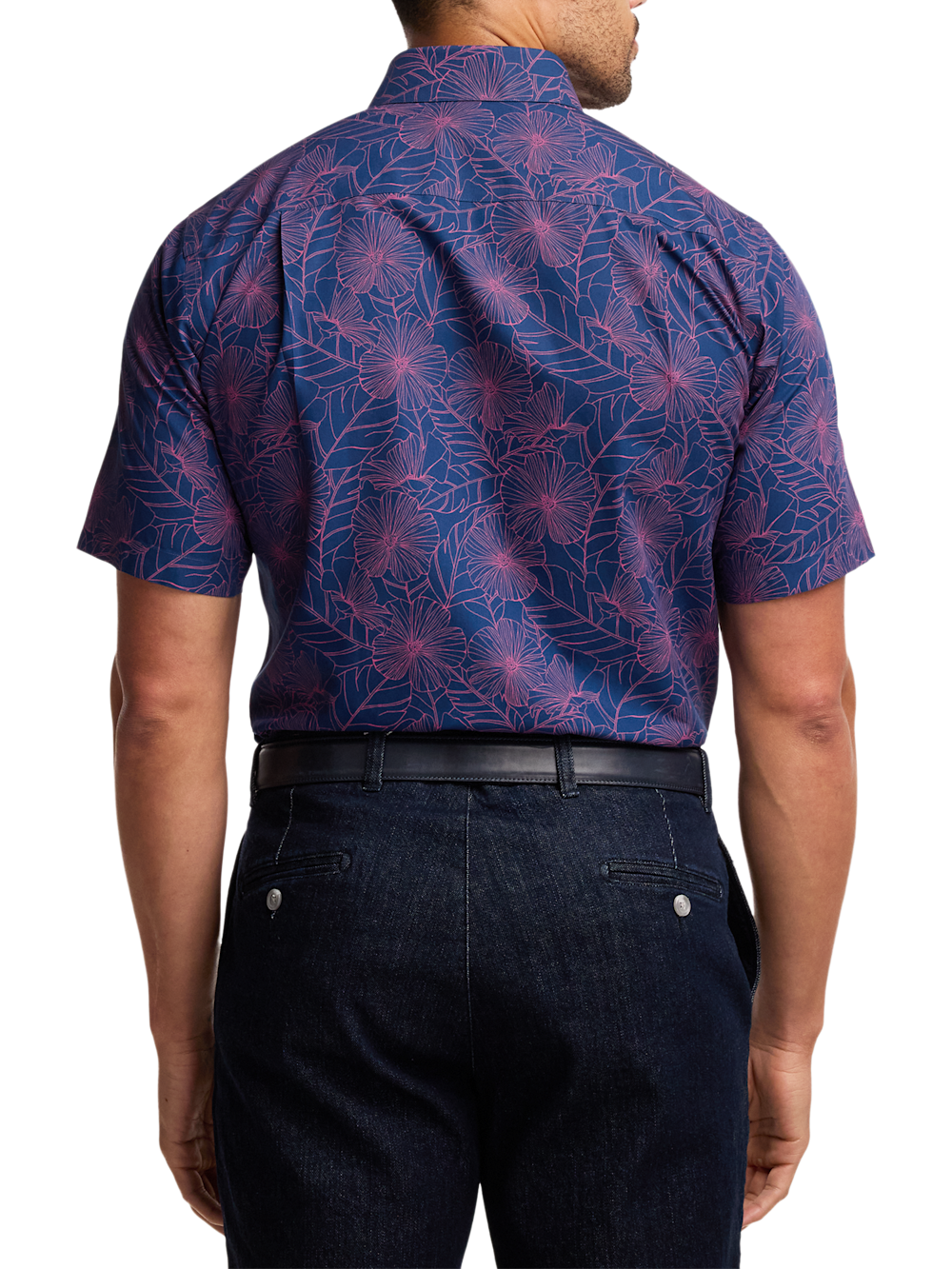patterned back dress shirt WRKNY Men's Floral Inkblot Performance Dress Shirt Slim Fit 17 White/Blue