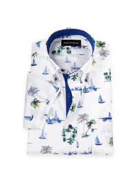 Non-Iron Cotton Novelty Dress Shirt With Contrast Trim - White Multi