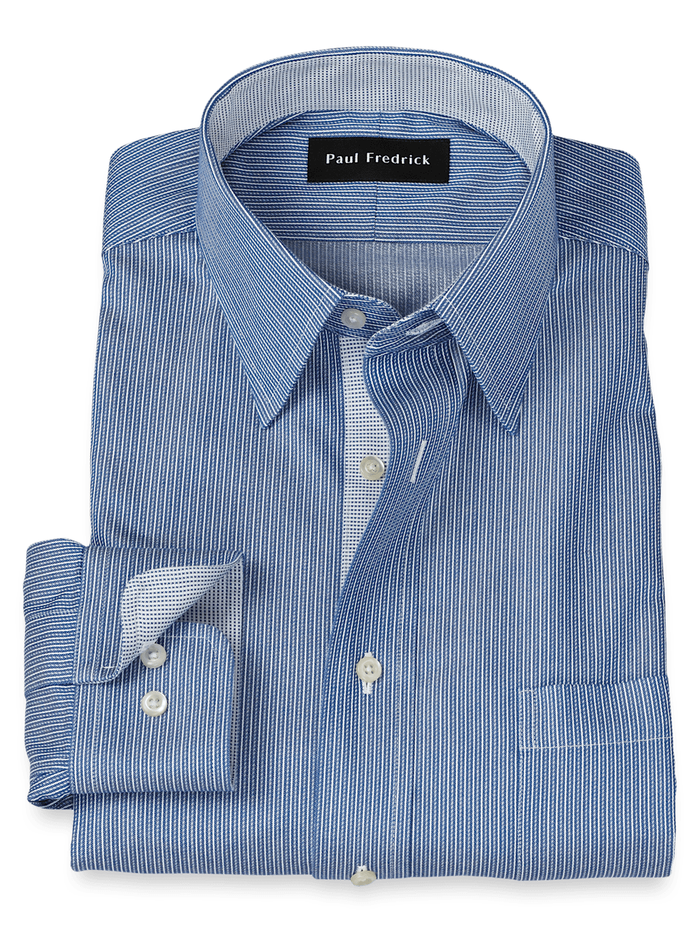 Product Image of Comfort Stretch Non-iron Stripe Dress Shirt With Contrast Trim-Blue