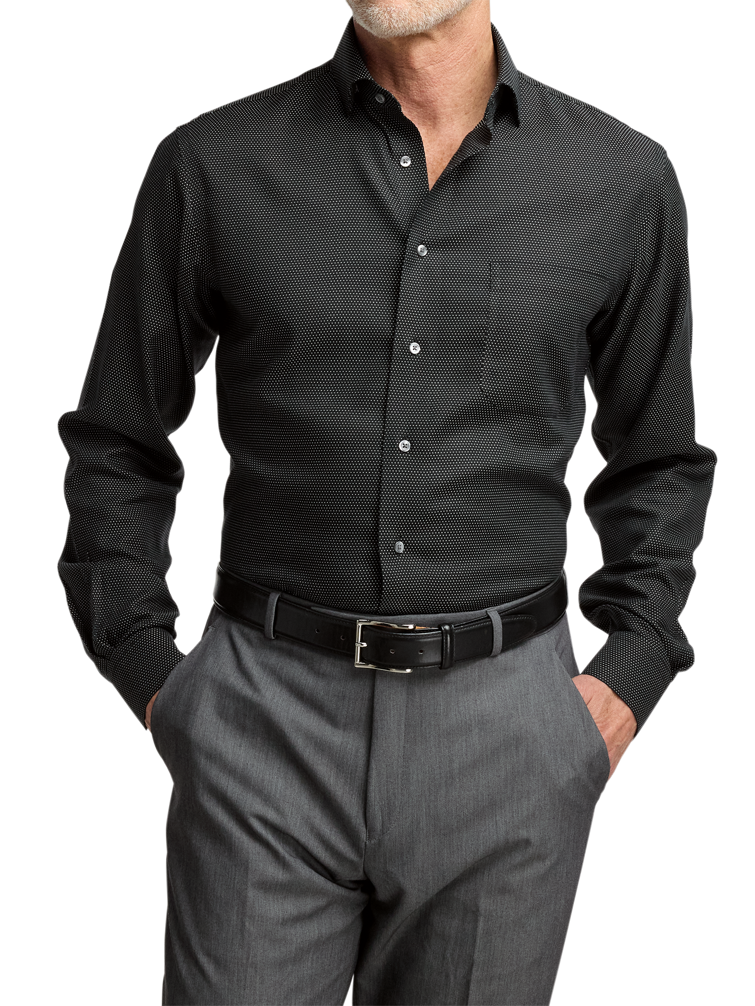 Non-Iron Cotton Dot Dress Shirt - Black