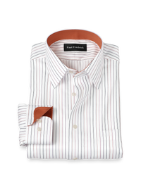 Non-Iron Cotton Stripe Dress Shirt With Contrast Trim - White Multi