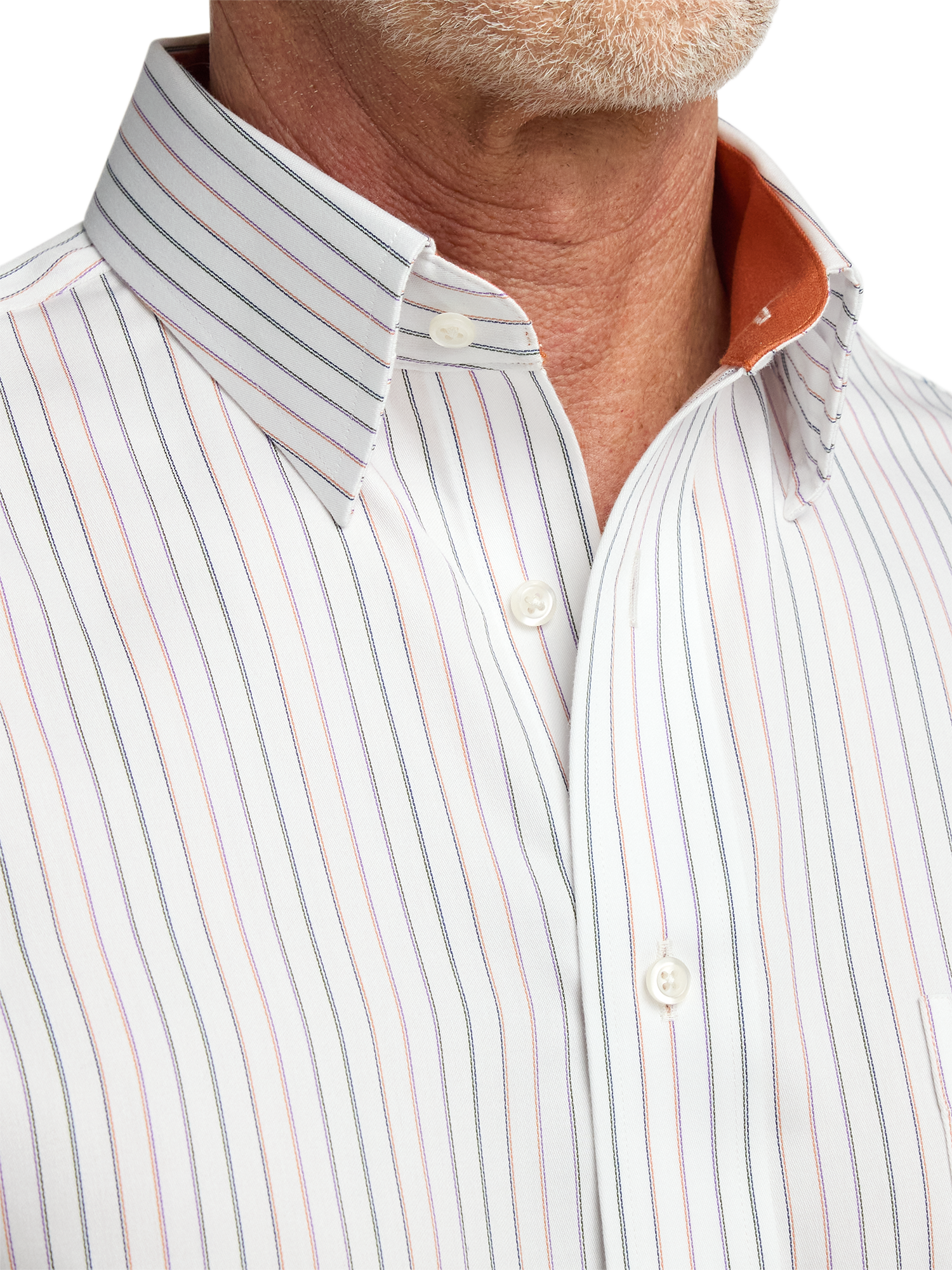 Non-Iron Cotton Stripe Dress Shirt With Contrast Trim - White Multi