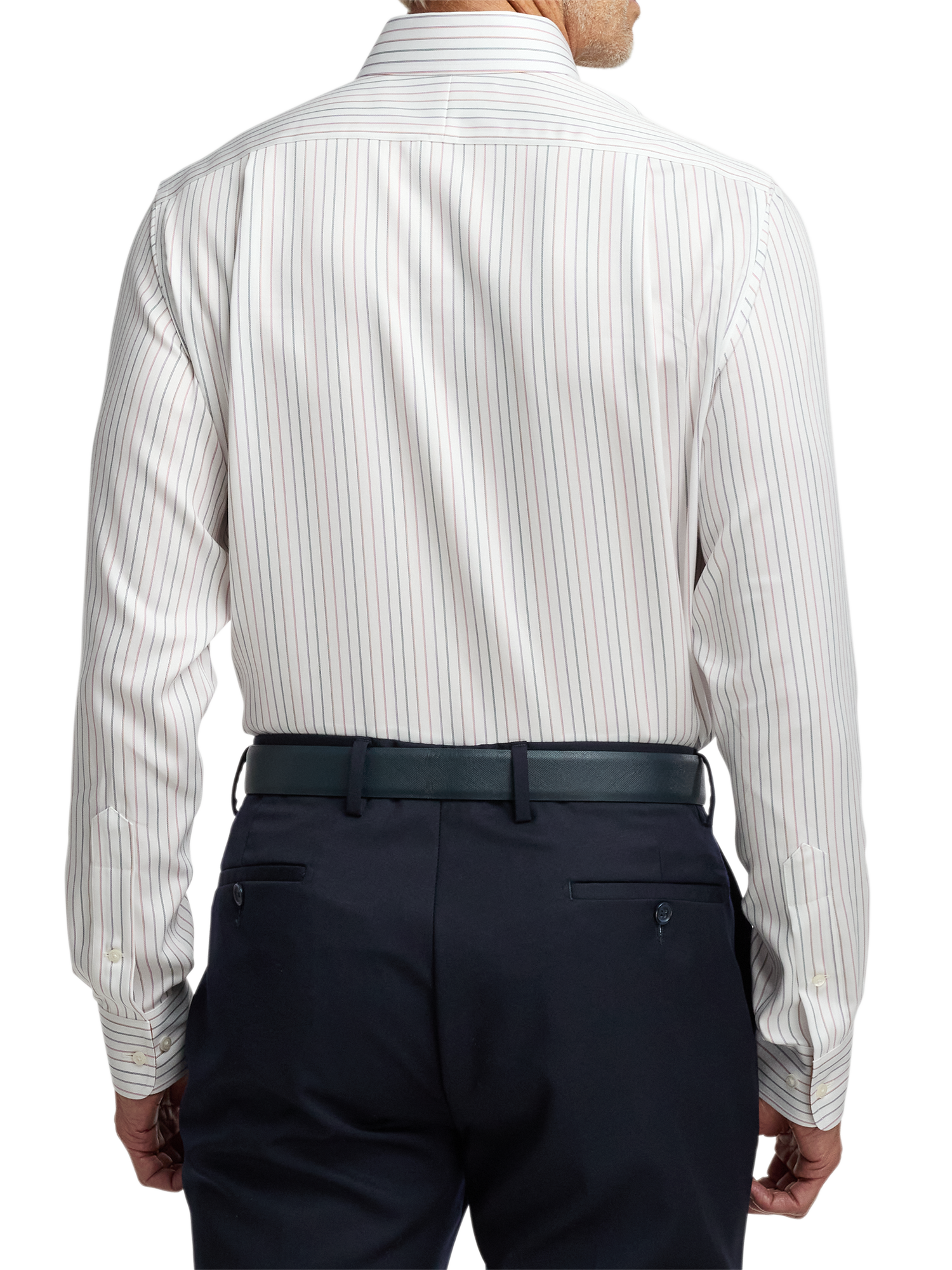 Non-Iron Cotton Stripe Dress Shirt With Contrast Trim - White Multi