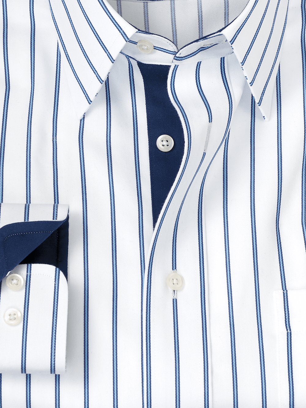 Non-Iron Cotton Stripe Dress Shirt With Contrast Trim - White/blue - Classic Fit / 15 / 32 Non-Iron Cotton Stripe Dress Shirt With Contrast Trim - White/blue - Classic Fit / 15 / 32