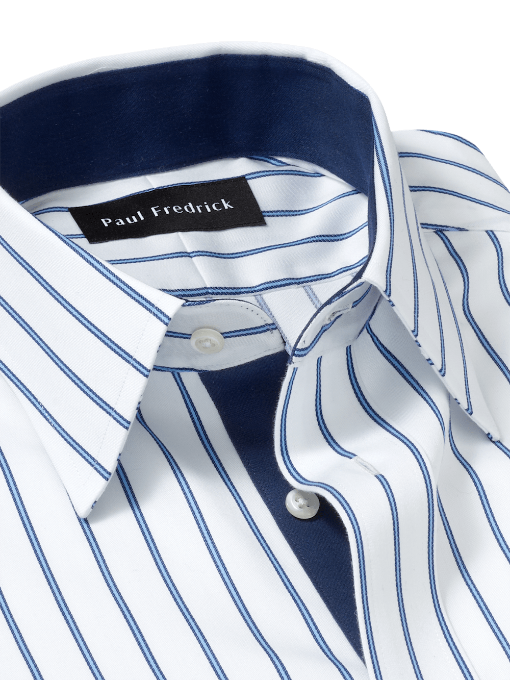 Non-Iron Cotton Stripe Dress Shirt With Contrast Trim - White/blue - Classic Fit / 15 / 32 Non-Iron Cotton Stripe Dress Shirt With Contrast Trim - White/blue - Classic Fit / 15 / 32