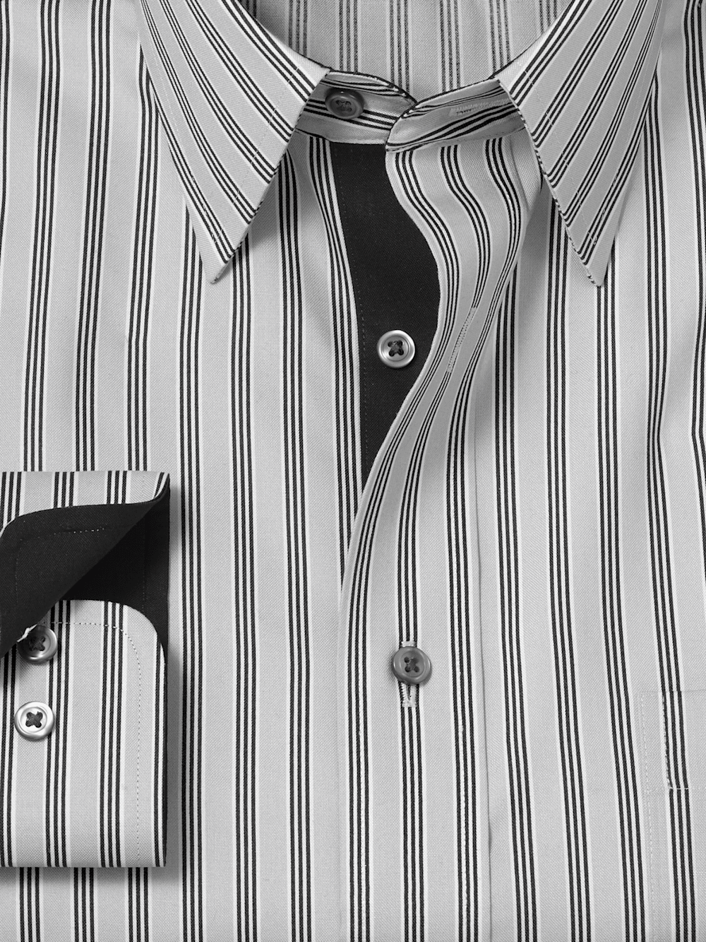 Non-Iron Cotton Stripe Dress Shirt With Contrast Trim - Grey - Classic Fit / 15 / 32 Non-Iron Cotton Stripe Dress Shirt With Contrast Trim - Grey - Classic Fit / 15 / 32