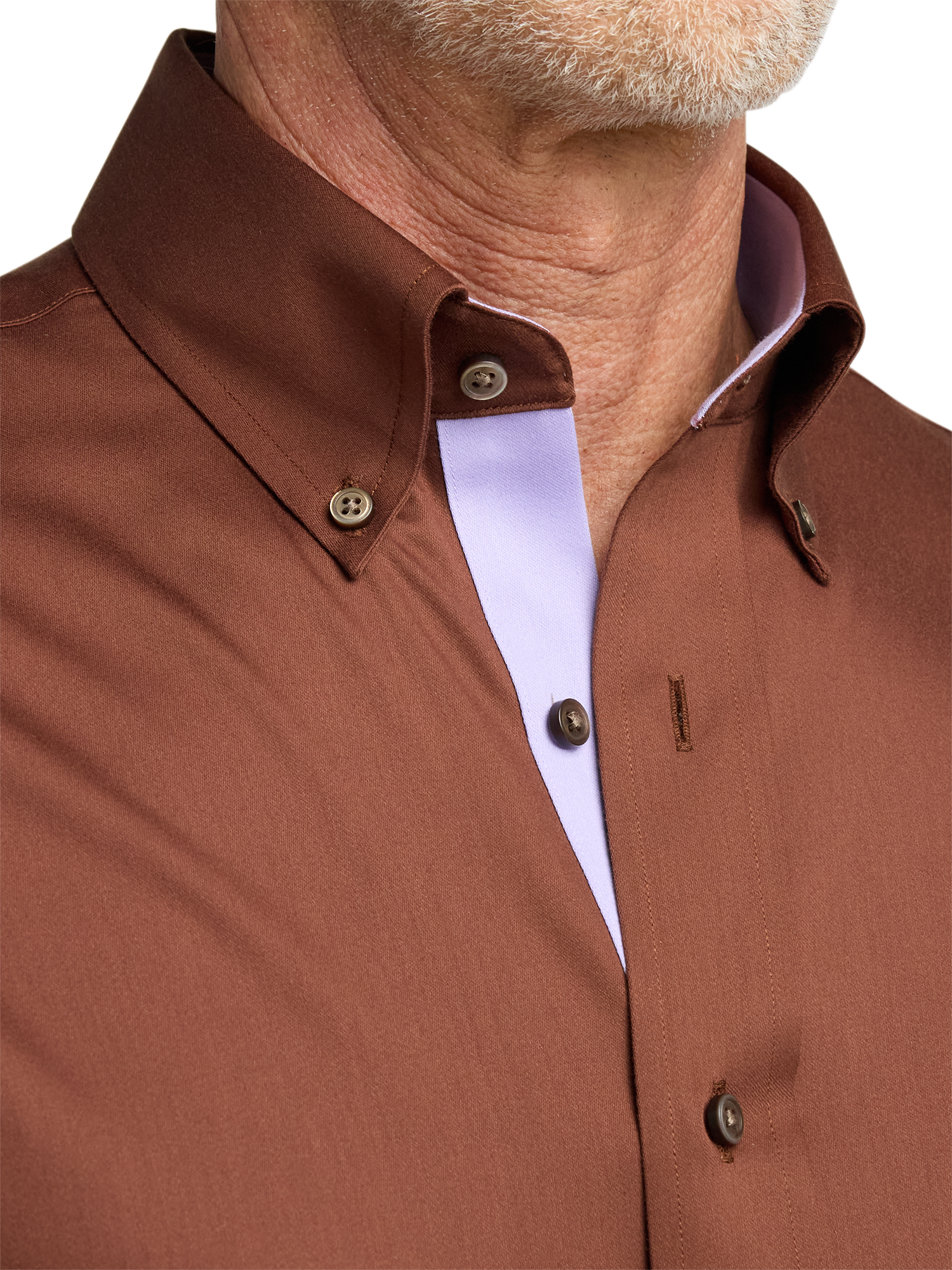 Non-Iron Cotton Solid Dress Shirt With Contrast Trim - Brown