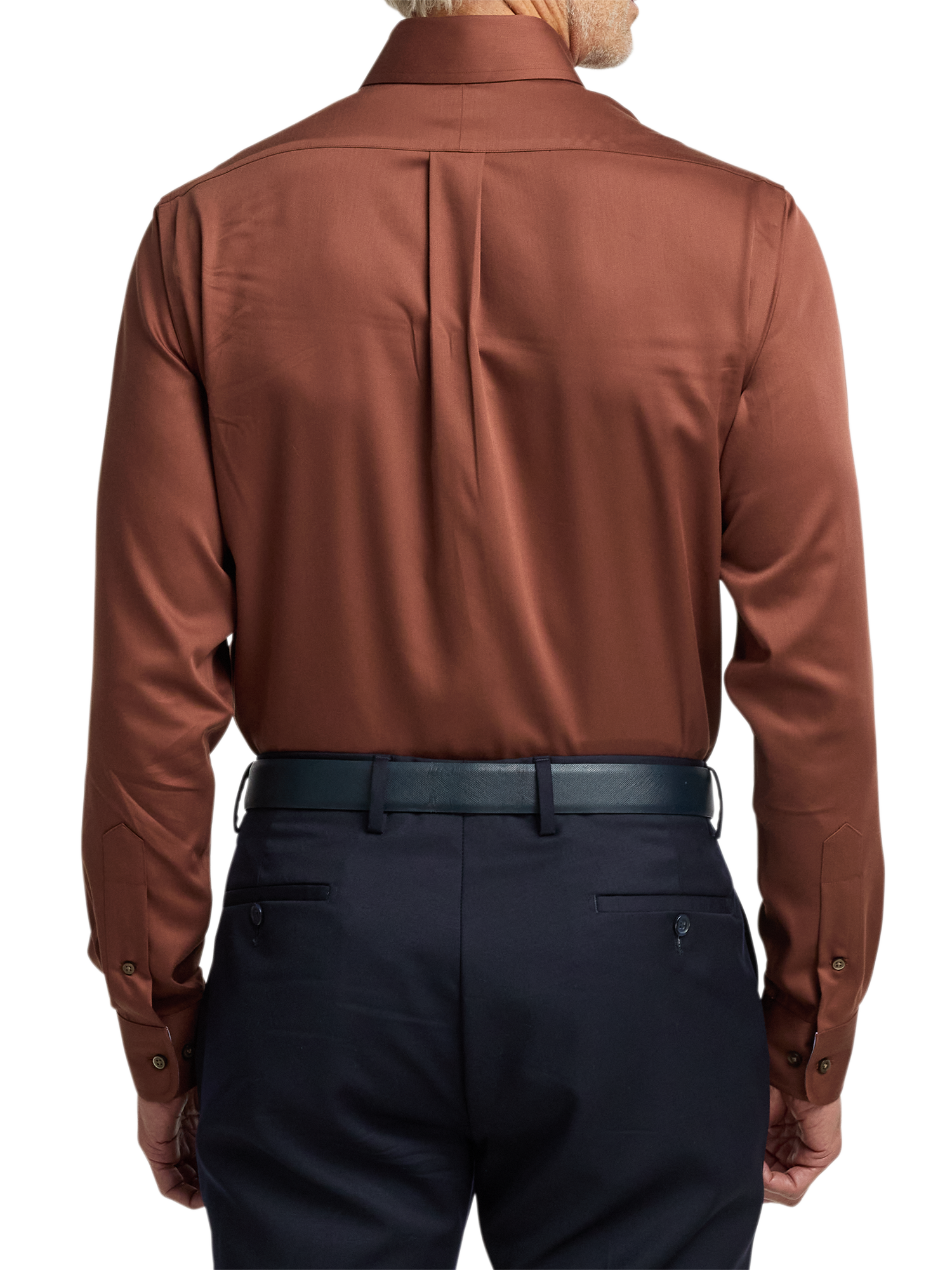 Non-Iron Cotton Solid Dress Shirt With Contrast Trim - Brown