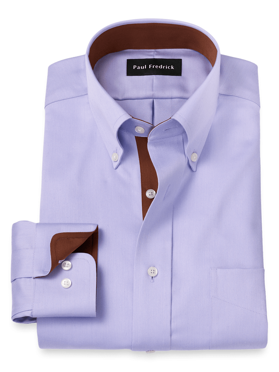 【DALLA】contrast fake two piece Non-Iron Cotton Solid Dress Shirt With Contrast Trim