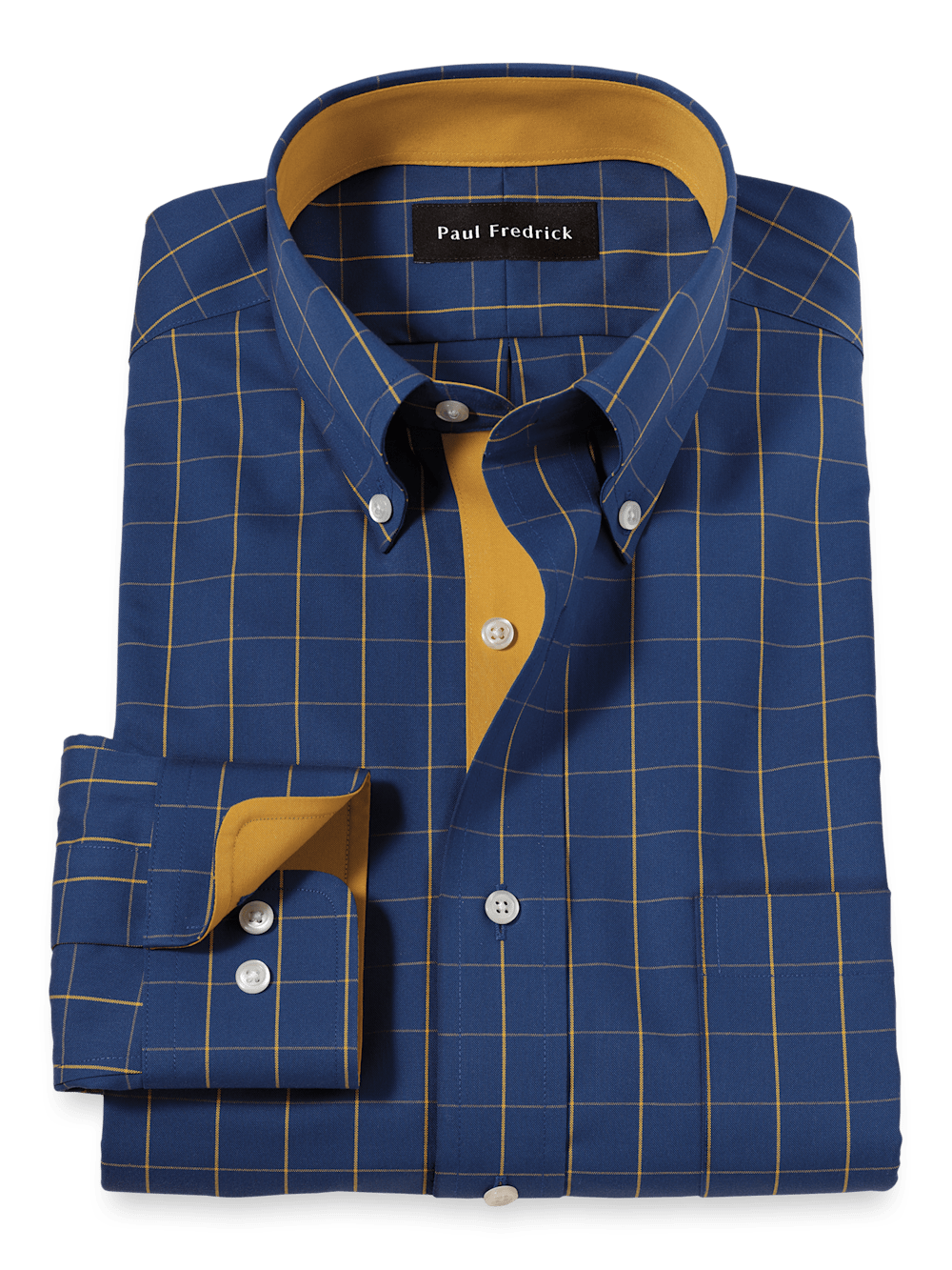 Product Image of Non-iron Cotton Check Dress Shirt With Contrast Trim-Blue