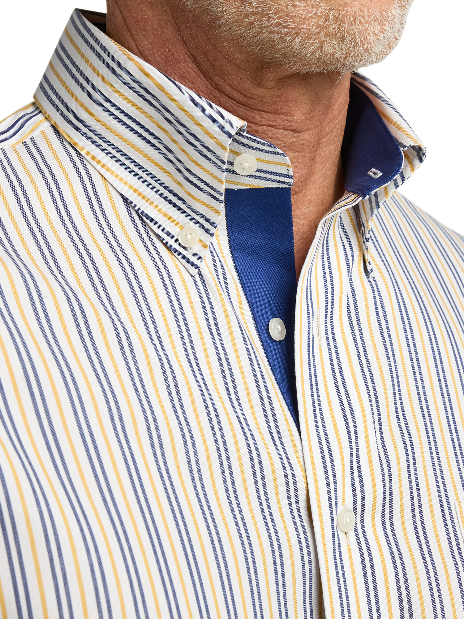 Non-Iron Cotton Stripe Dress Shirt With Contrast Trim - Blue/gold