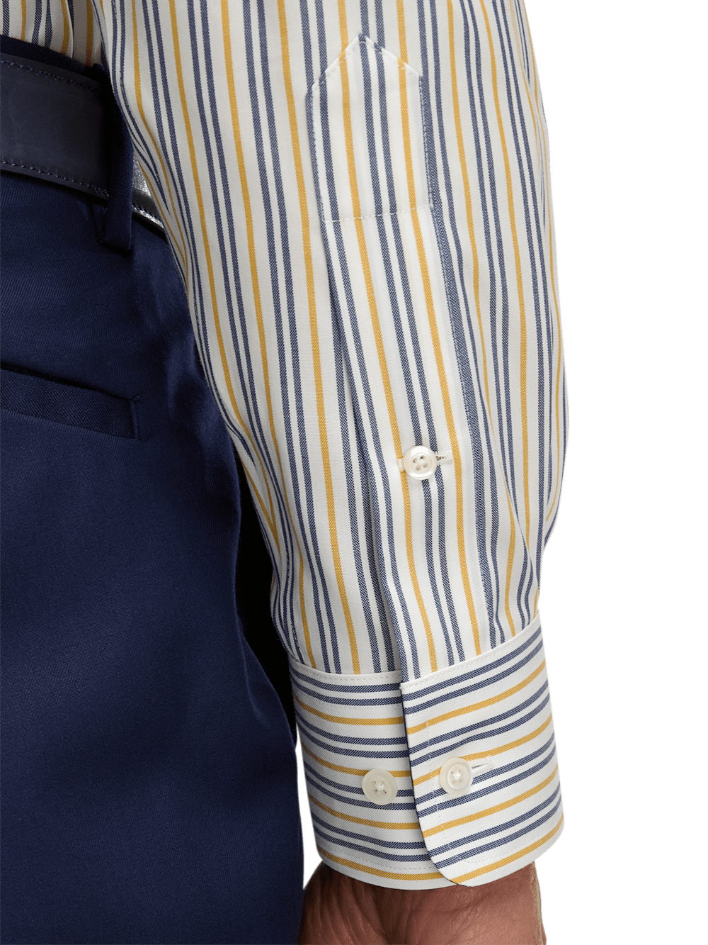 navy blue and gold dress shirt Comfort Stretch Non-Iron Stripe Dress Shirt With Contrast Trim - Navy/gold