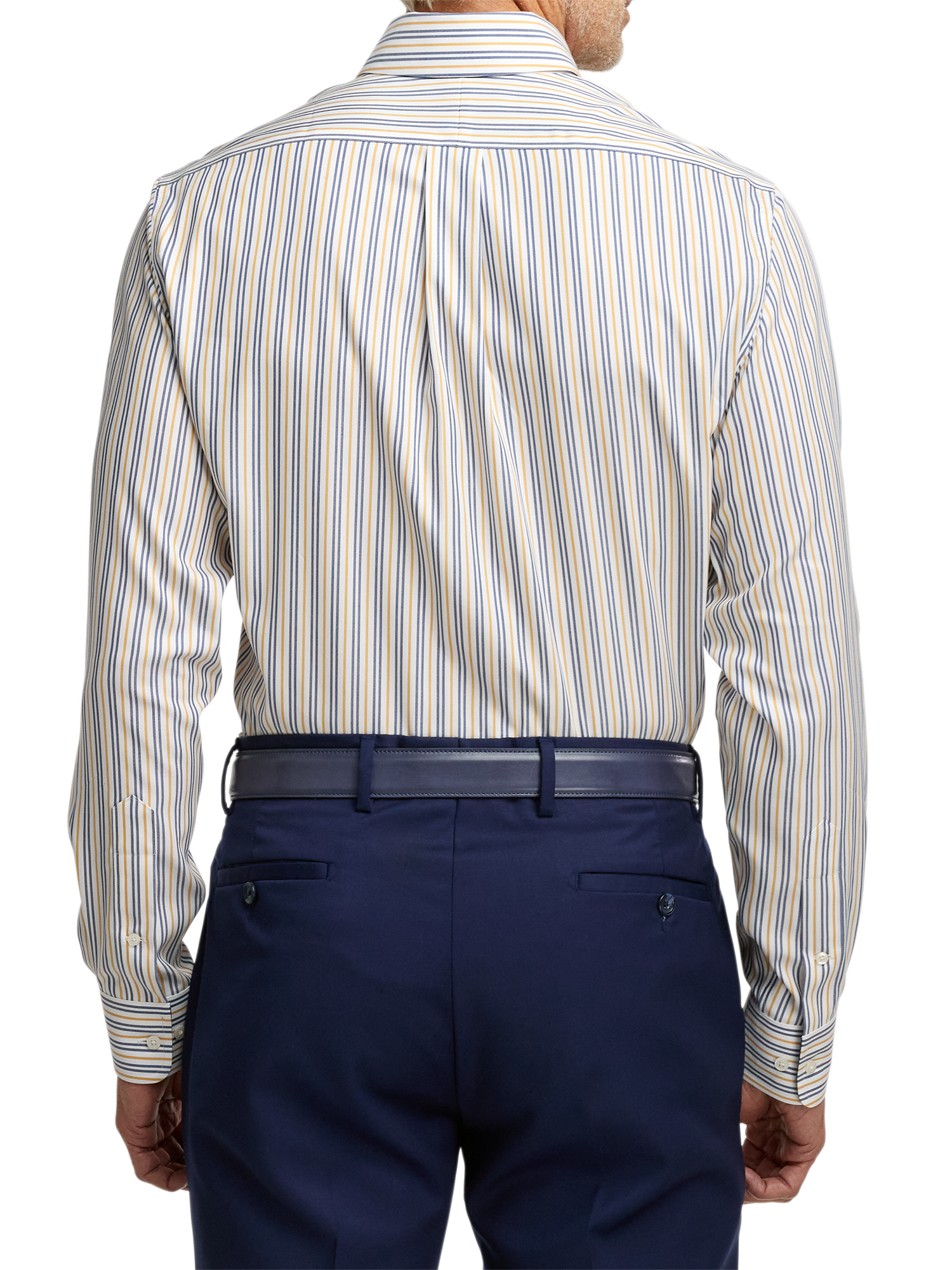 navy blue and gold dress shirt Comfort Stretch Non-Iron Stripe Dress Shirt With Contrast Trim - Navy/gold