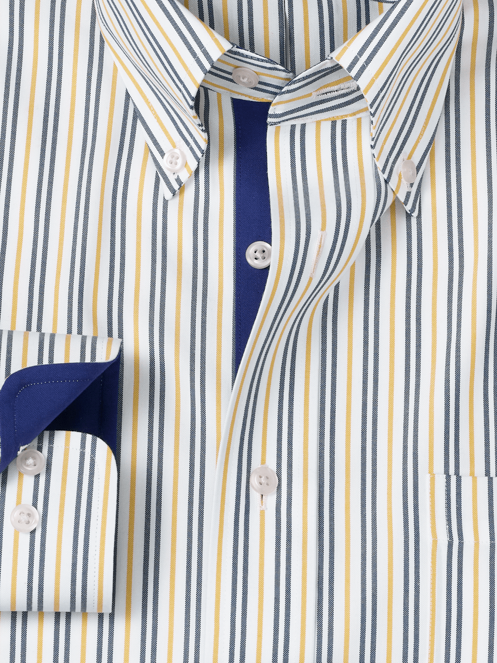 Non-Iron Cotton Stripe Dress Shirt With Contrast Trim - Blue/gold - Classic Fit / 15 / 32 Non-Iron Cotton Stripe Dress Shirt With Contrast Trim - Blue/gold - Classic Fit / 15 / 32