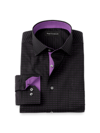 Comfort Stretch Non-Iron Dot Dress Shirt With Contrast Trim - Black/purple