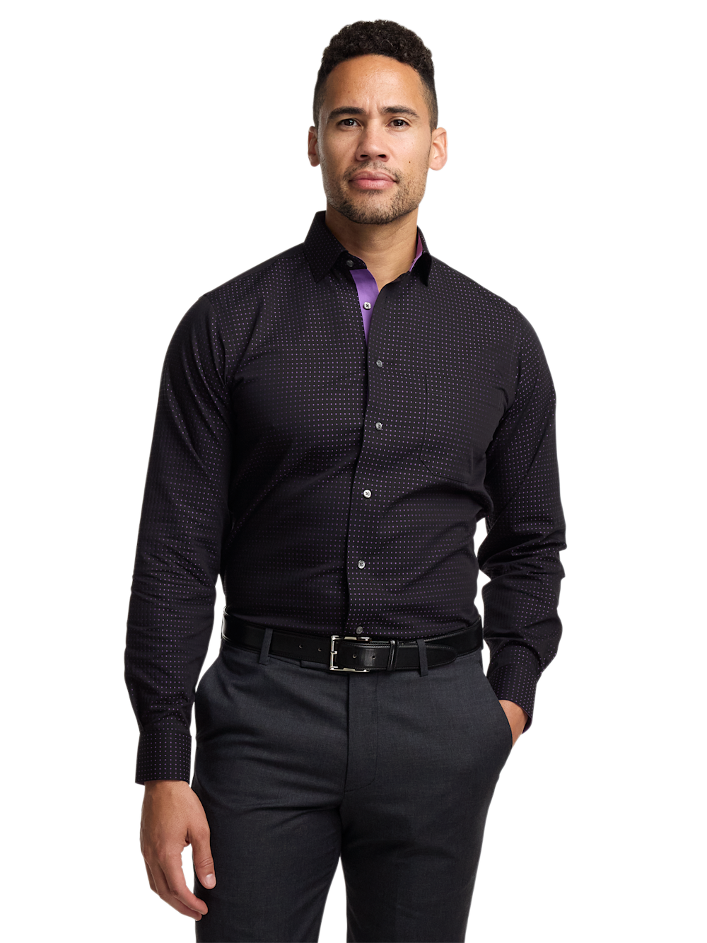 Alternate Image of Comfort Stretch Non-iron Dot Dress Shirt With Contrast Trim-1