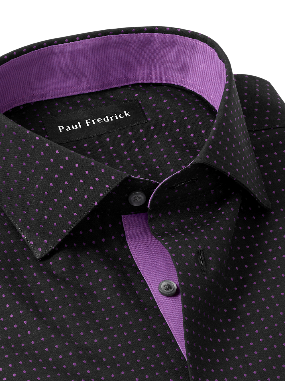 black and purple dress shirt Comfort Stretch Non-Iron Dot Dress Shirt With Contrast Trim
