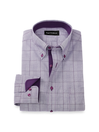 Comfort Stretch Non-Iron Glen Plaid Dress Shirt With Contrast Trim - Purple