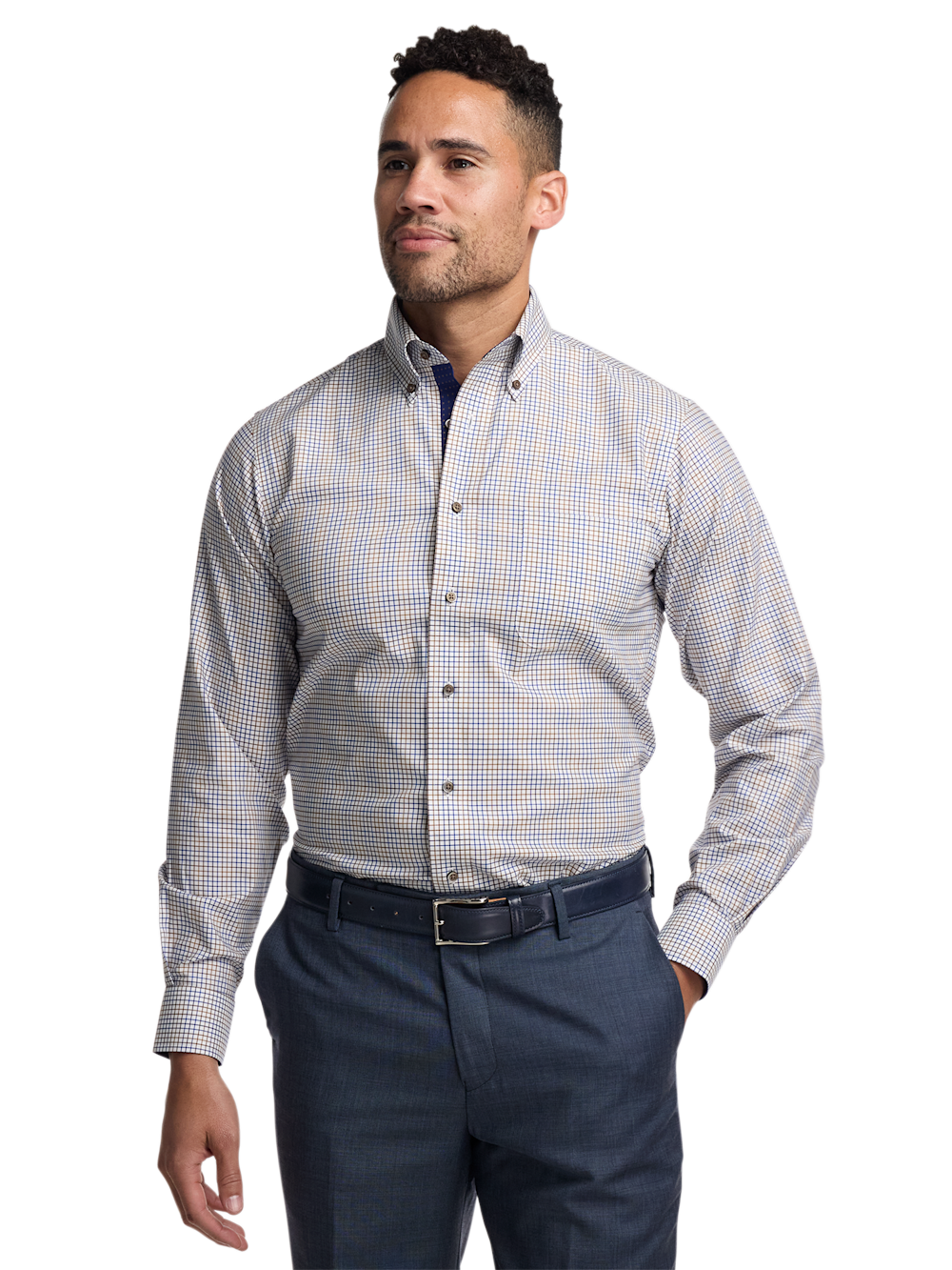 Alternate Image of Comfort Stretch Non-iron Tattersall Dress Shirt With Contrast Trim-1