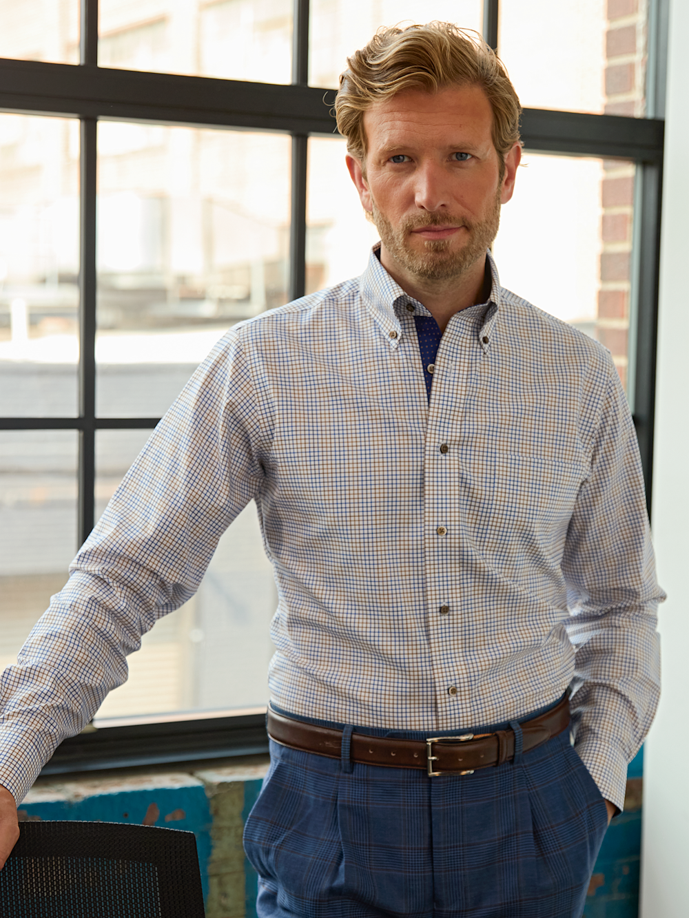 Alternate Image of Comfort Stretch Non-iron Tattersall Dress Shirt With Contrast Trim-7