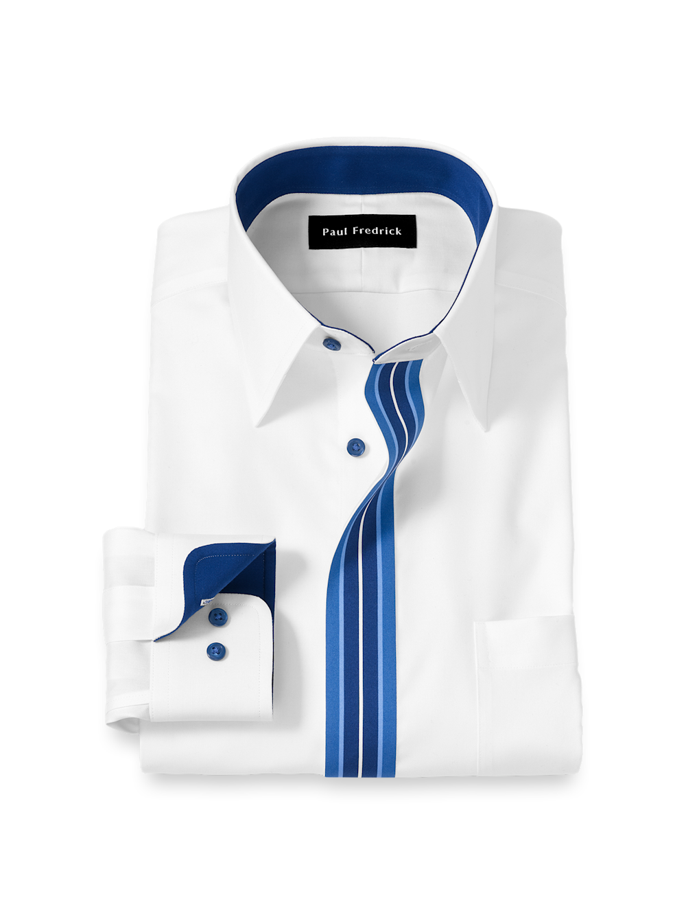 Product Image of Comfort Stretch Non-iron Solid Dress Shirt With Contrast Trim-White