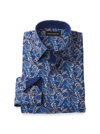 Comfort Stretch Non-Iron Paisley Dress Shirt With Contrast Trim - Navy Multi