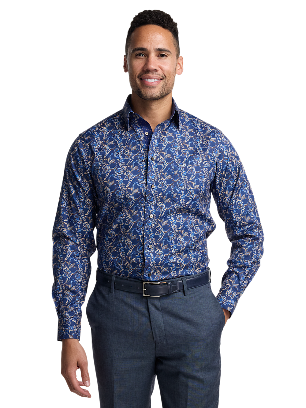 Alternate Image of Comfort Stretch Non-iron Paisley Dress Shirt With Contrast Trim-1