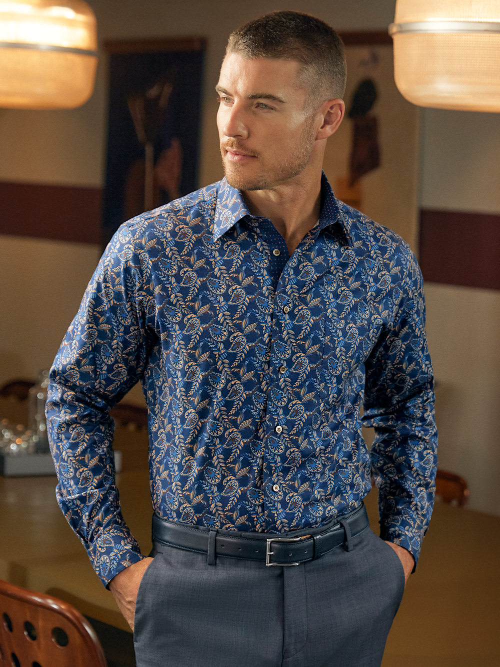 Comfort Stretch Non-Iron Paisley Dress Shirt With Contrast Trim Comfort Stretch Non-Iron Paisley Dress Shirt With Contrast Trim