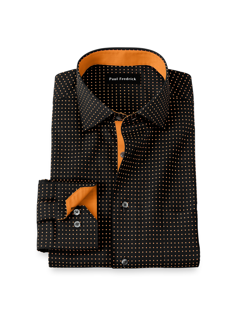 Product Image of Comfort Stretch Non-iron Dot Dress Shirt With Contrast Trim-Black/Orange
