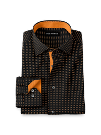 Comfort Stretch Non-Iron Dot Dress Shirt With Contrast Trim - Black/orange