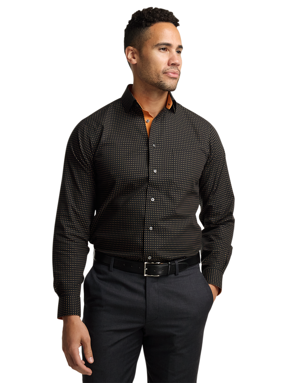 Alternate Image of Comfort Stretch Non-iron Dot Dress Shirt With Contrast Trim-1