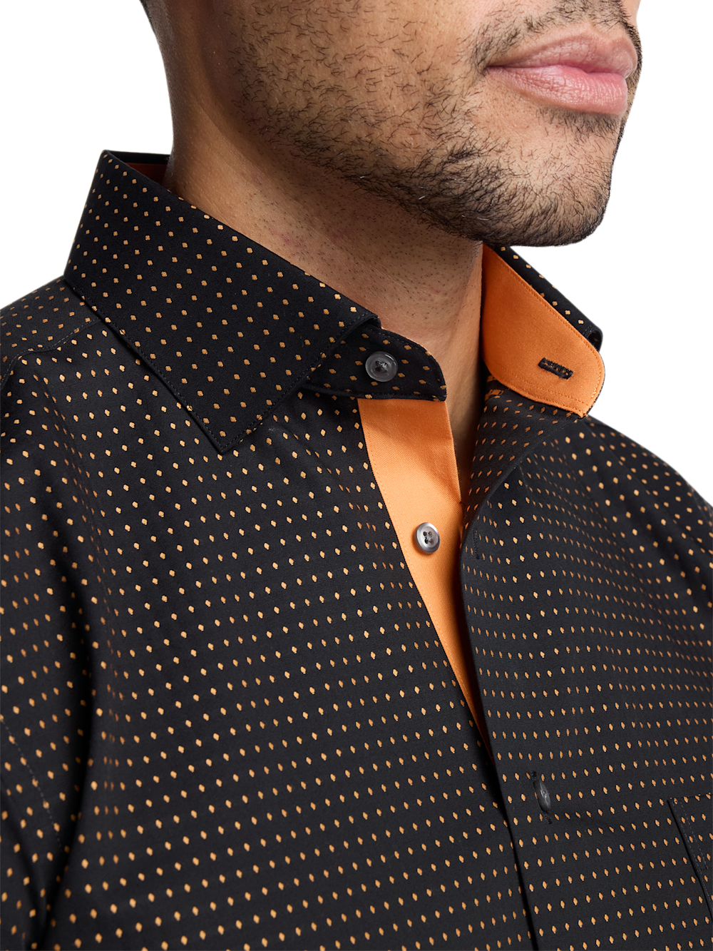 black and orange dress shirt Comfort Stretch Non-Iron Dot Dress Shirt With Contrast Trim
