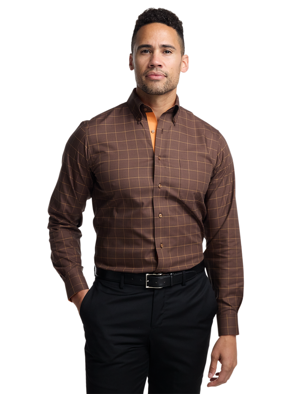 Alternate Image of Comfort Stretch Non-iron Windowpane Dress Shirt With Contrast Trim-1