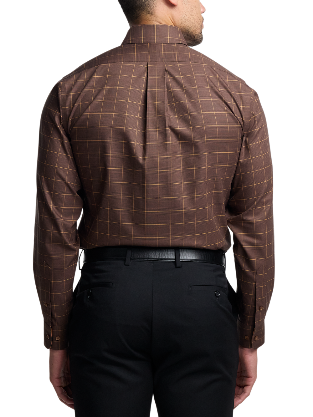 Comfort Stretch Non-Iron Windowpane Dress Shirt With Contrast Trim