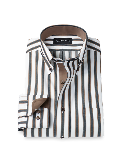 Comfort Stretch Non-Iron Stripe Dress Shirt With Contrast Trim