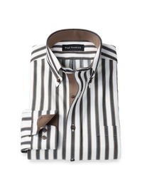 Comfort Stretch Non-Iron Stripe Dress Shirt With Contrast Trim - Brown/white