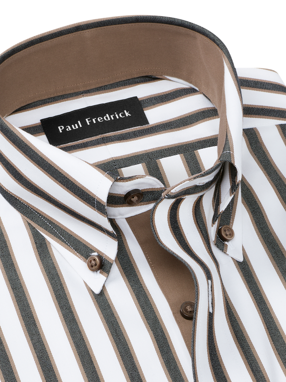 Comfort Stretch Non-Iron Stripe Dress Shirt With Contrast Trim - Brown/white