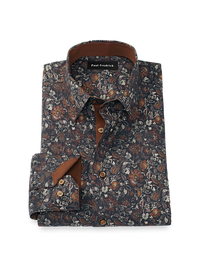 Comfort Stretch Non-Iron Floral Dress Shirt With Contrast Trim - Brown Multi