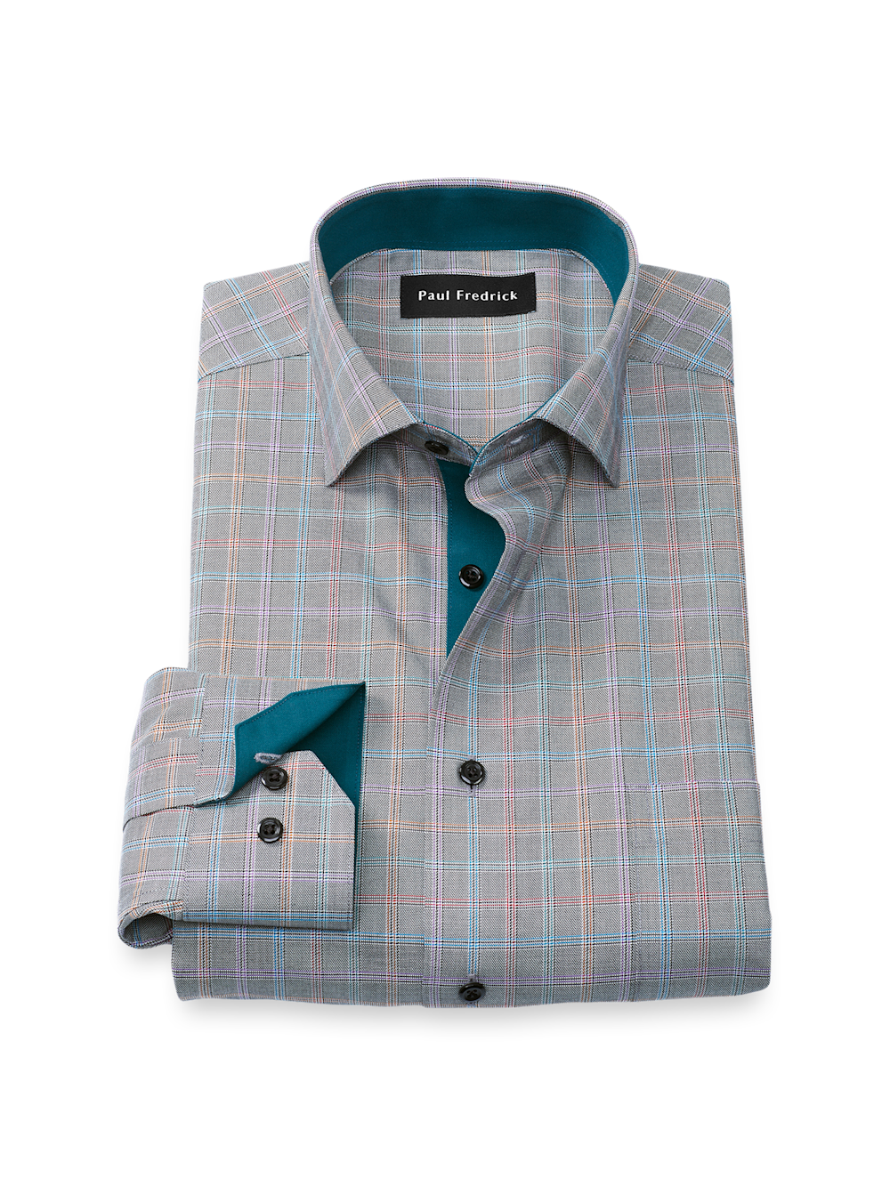 Product Image of Comfort Stretch Non-iron Check Dress Shirt With Contrast Trim-Black Multi