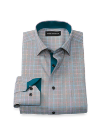 Comfort Stretch Non-Iron Check Dress Shirt With Contrast Trim - Black Multi