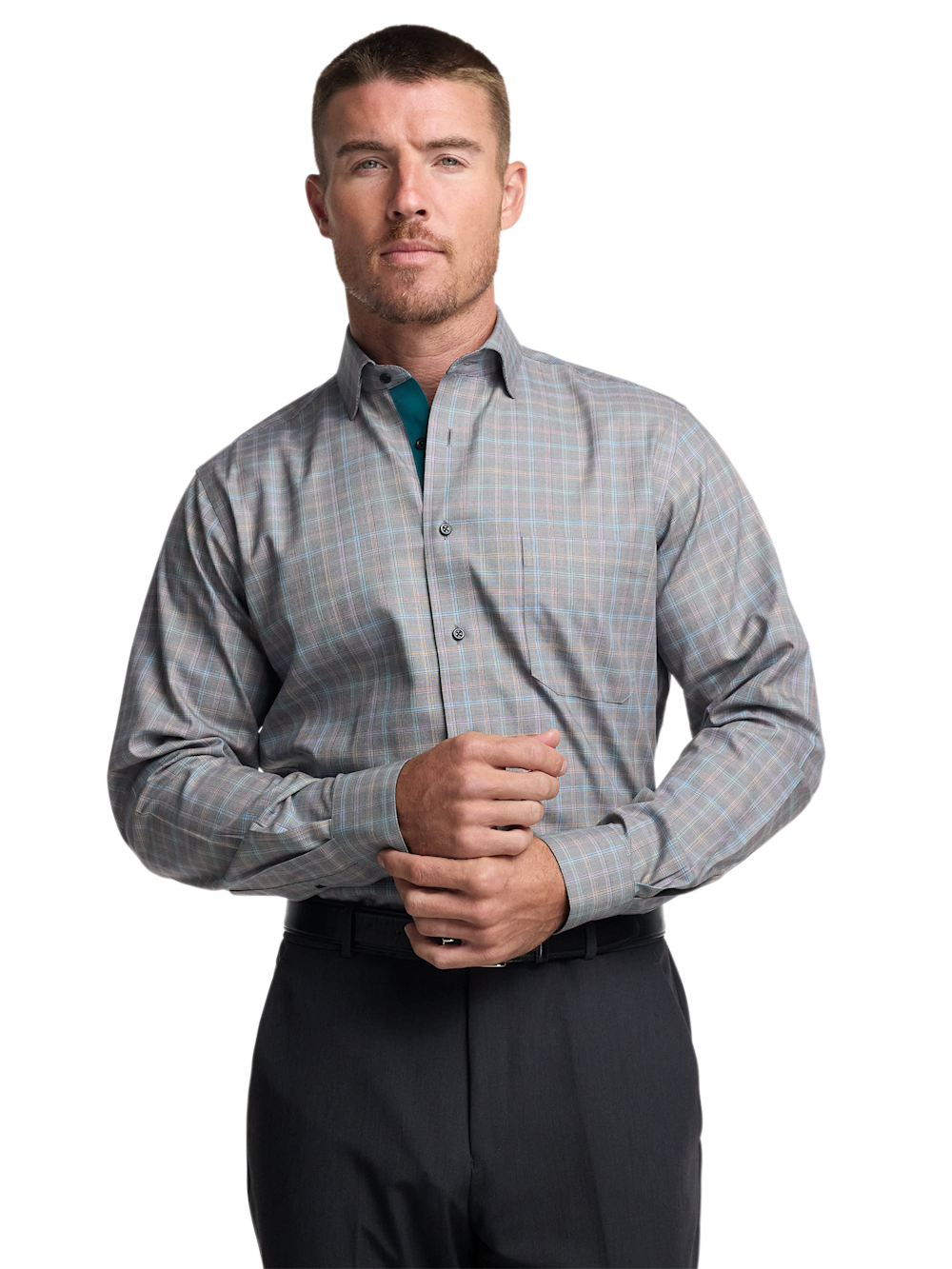 Alternate Image of Comfort Stretch Non-iron Check Dress Shirt With Contrast Trim-1