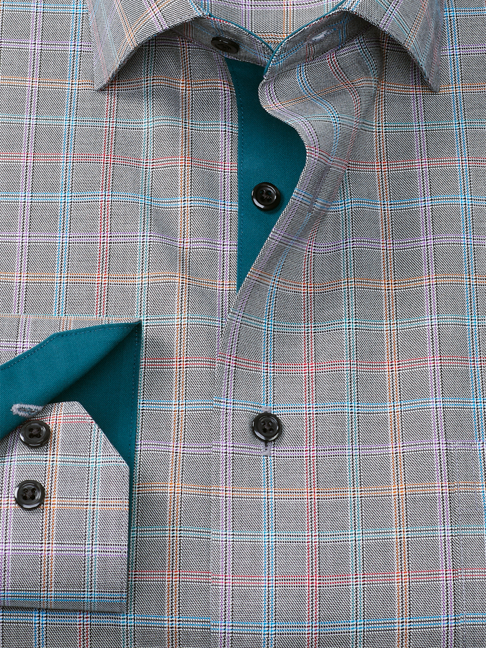 Alternate Image of Comfort Stretch Non-iron Check Dress Shirt With Contrast Trim-5