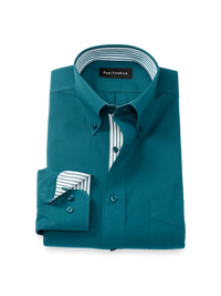 Comfort Stretch Non-Iron Solid Dress Shirt With Contrast Trim - Dark Teal