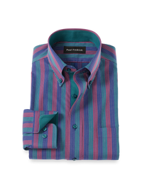 Comfort Stretch Non-Iron Stripe Dress Shirt With Contrast Trim - Multi