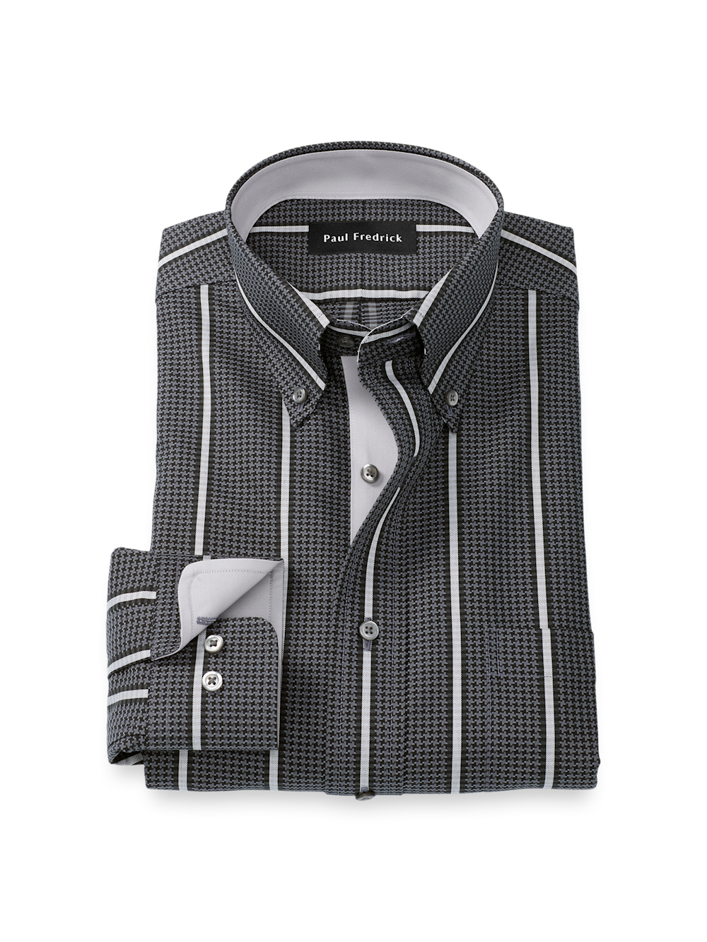 Product Image of Comfort Stretch Non-iron Stripe Dress Shirt With Contrast Trim-Black/Grey