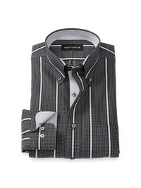 Comfort Stretch Non-Iron Stripe Dress Shirt With Contrast Trim - Black/grey