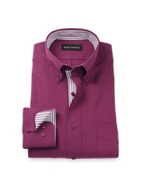 Comfort Stretch Non-Iron Solid Dress Shirt With Contrast Trim - Burgundy