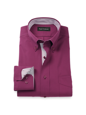 Comfort Stretch Non-Iron Solid Dress Shirt With Contrast Trim - Burgundy