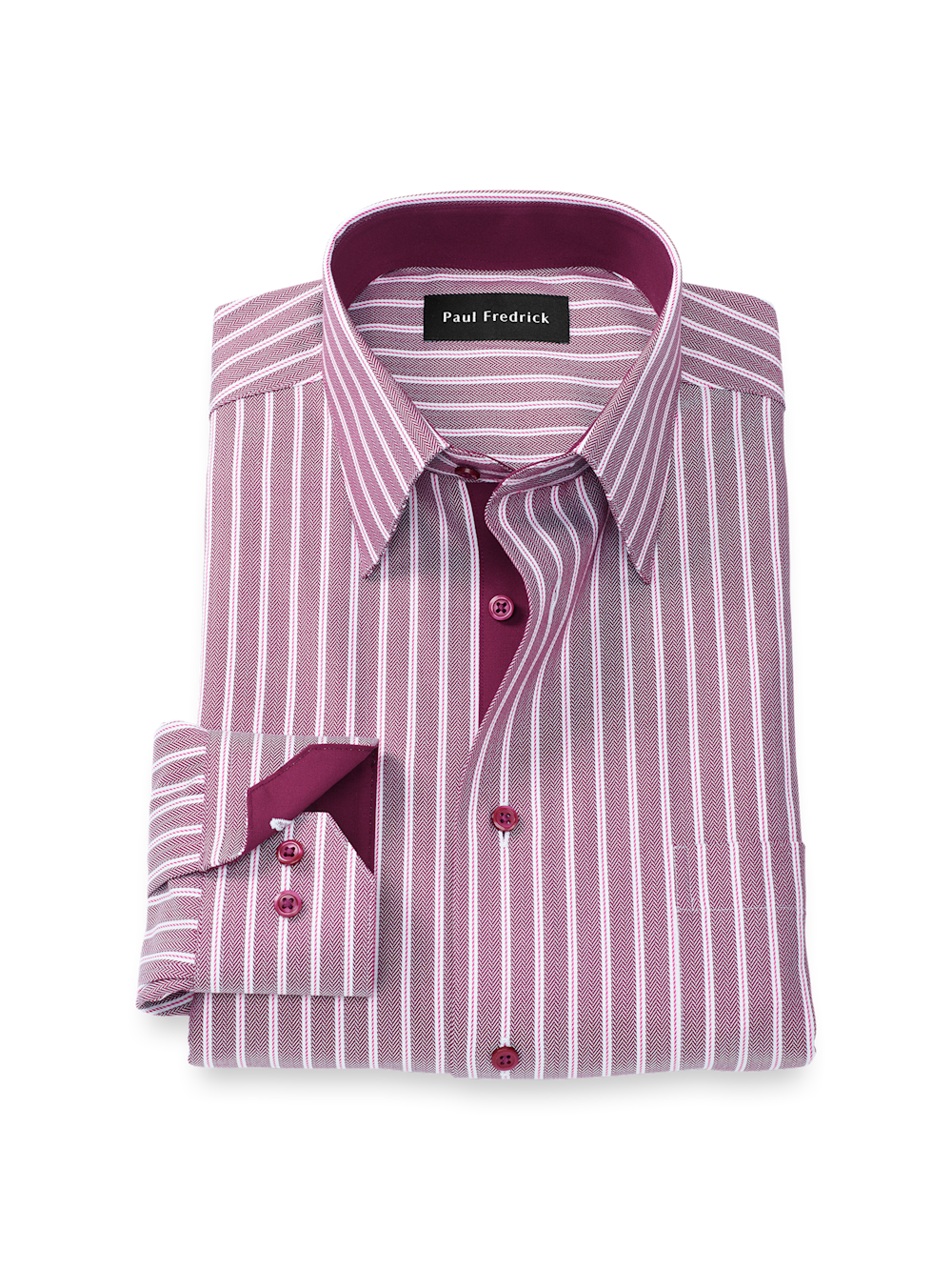 Product Image of Comfort Stretch Non-iron Stripe Dress Shirt With Contrast Trim-Burgundy
